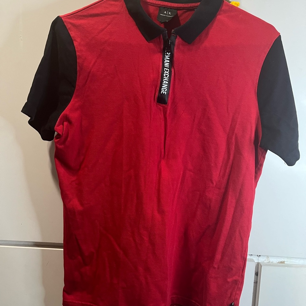 Armani Exchange Red Polo with Black Collar & Sleeves